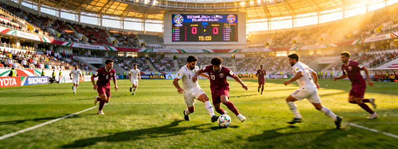 亚洲杯足球赛赛场全景 - 球员在比赛中激烈拼抢的场面